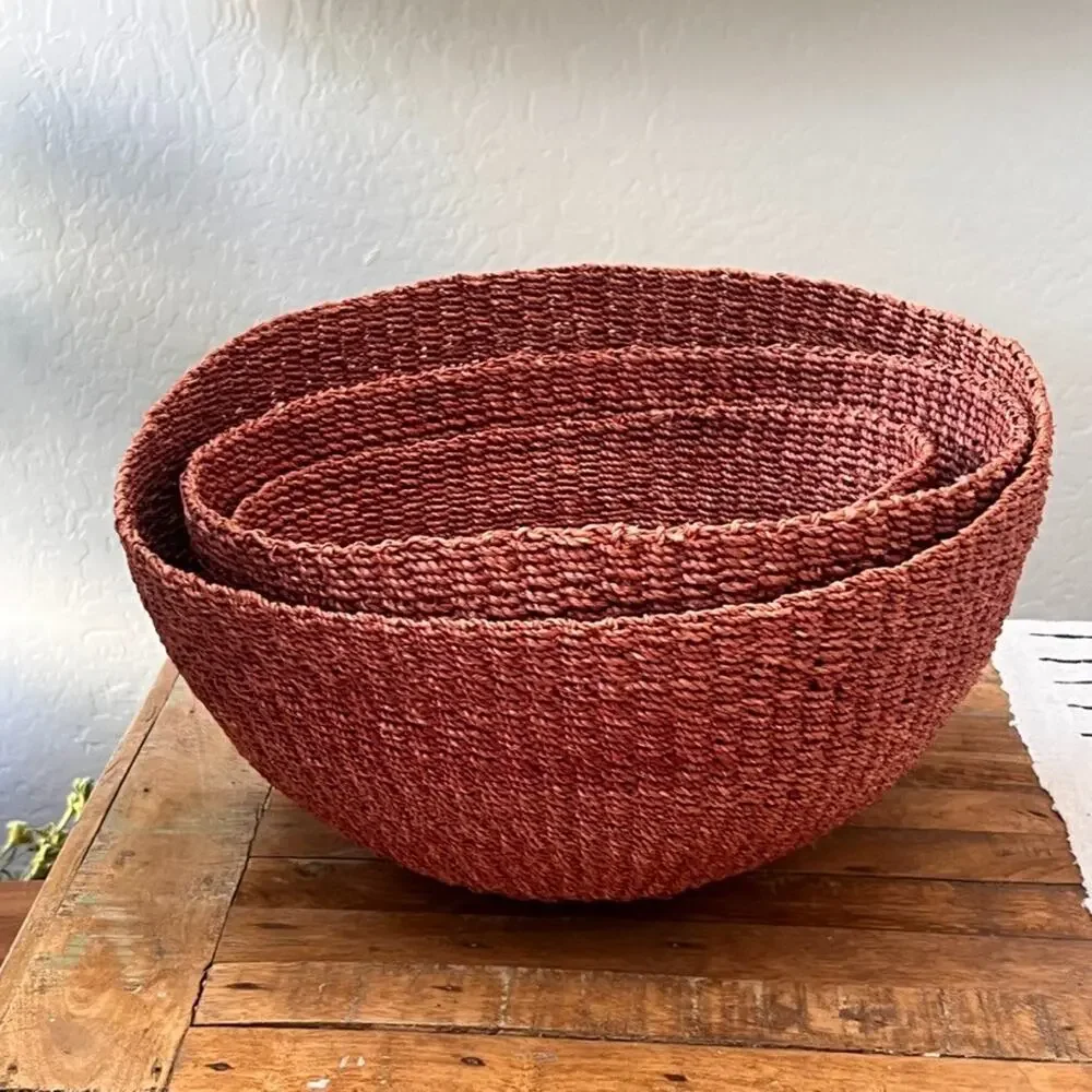Vintage Handwoven Seagrass Nesting Bowl Baskets Set Of 3 Home Decor 18